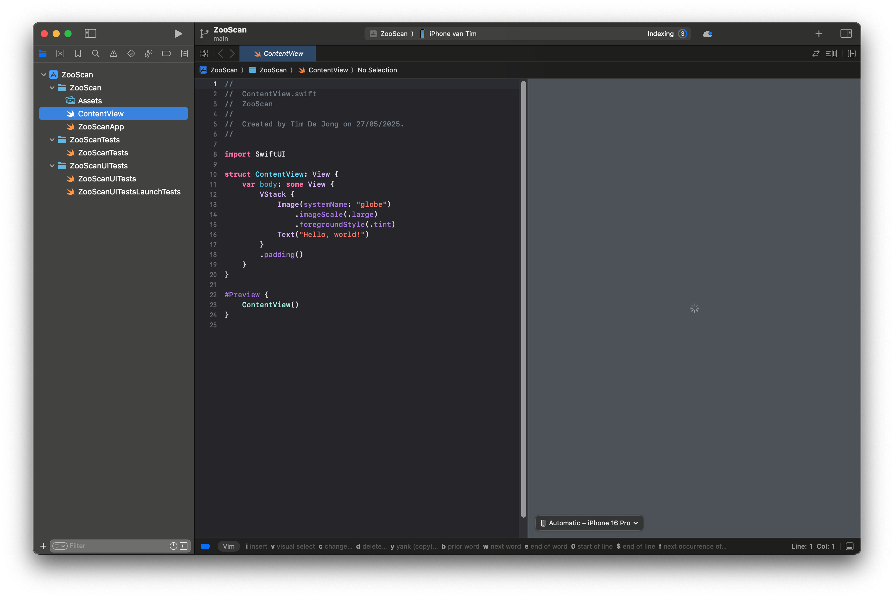 The initial Xcode project