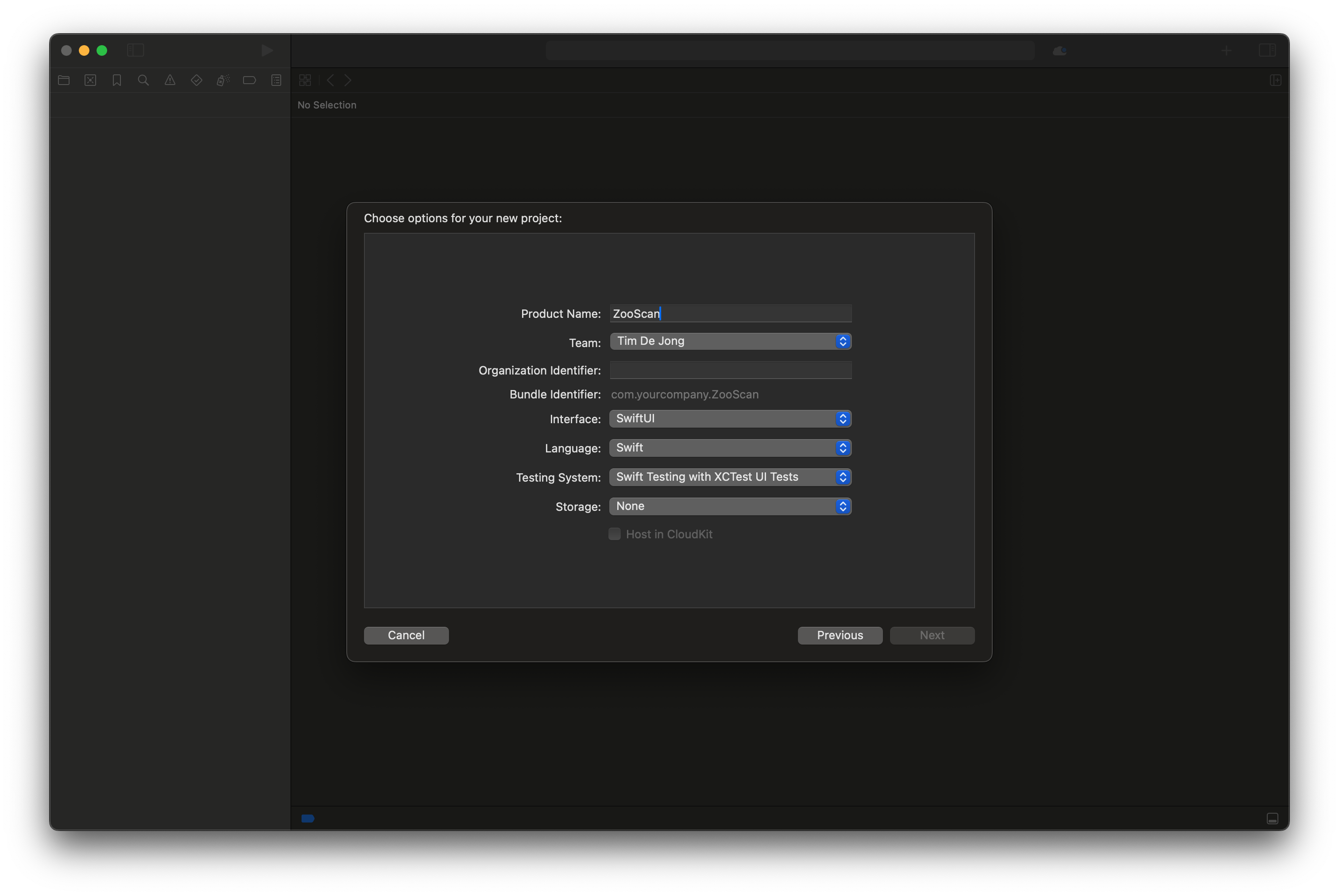 Select the following project options