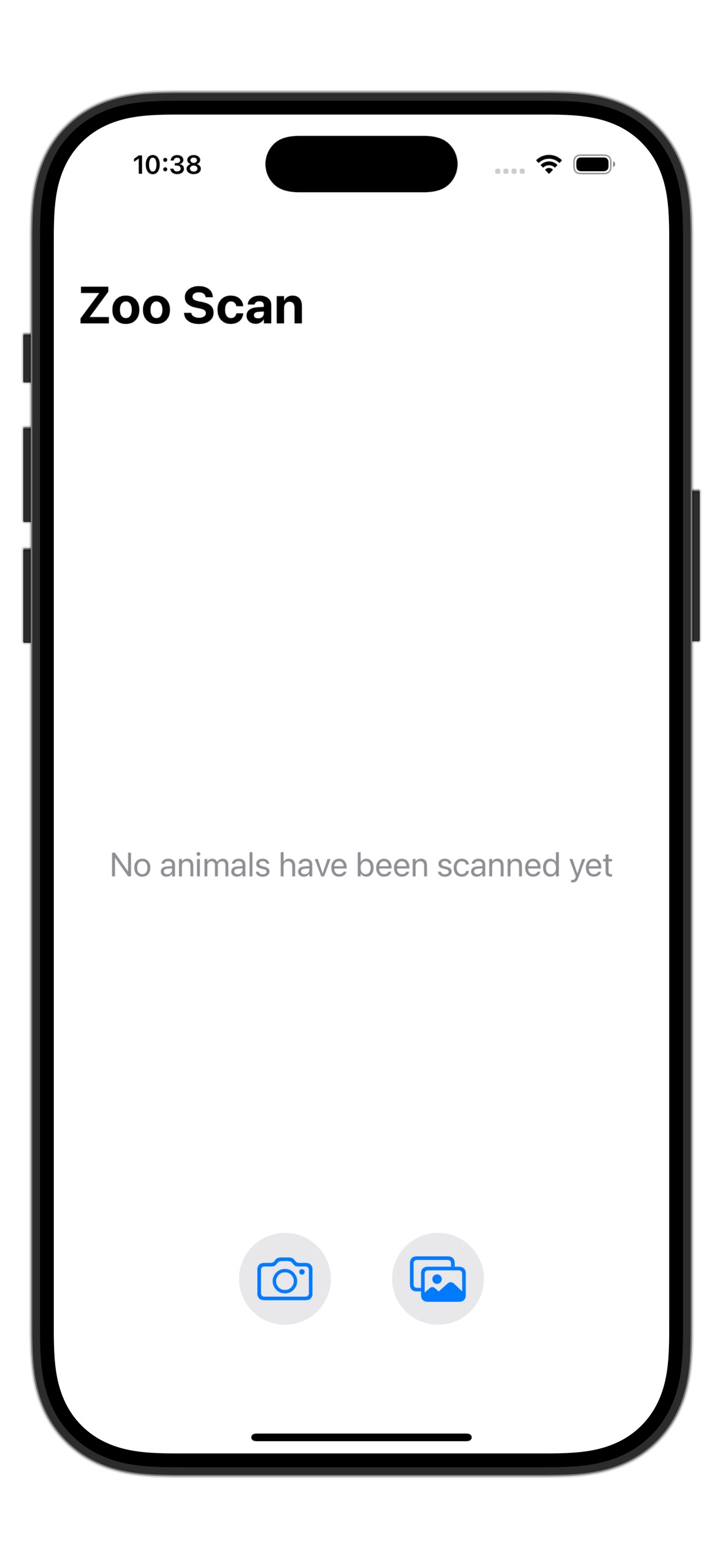 The initial view of the ZooScan app